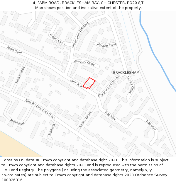 4, FARM ROAD, BRACKLESHAM BAY, CHICHESTER, PO20 8JT: Location map and indicative extent of plot