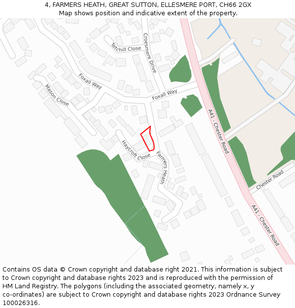 4, FARMERS HEATH, GREAT SUTTON, ELLESMERE PORT, CH66 2GX: Location map and indicative extent of plot
