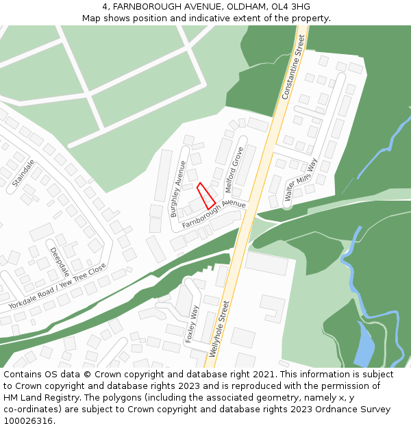 4, FARNBOROUGH AVENUE, OLDHAM, OL4 3HG: Location map and indicative extent of plot