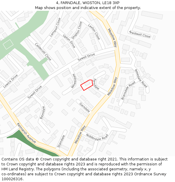 4, FARNDALE, WIGSTON, LE18 3XP: Location map and indicative extent of plot