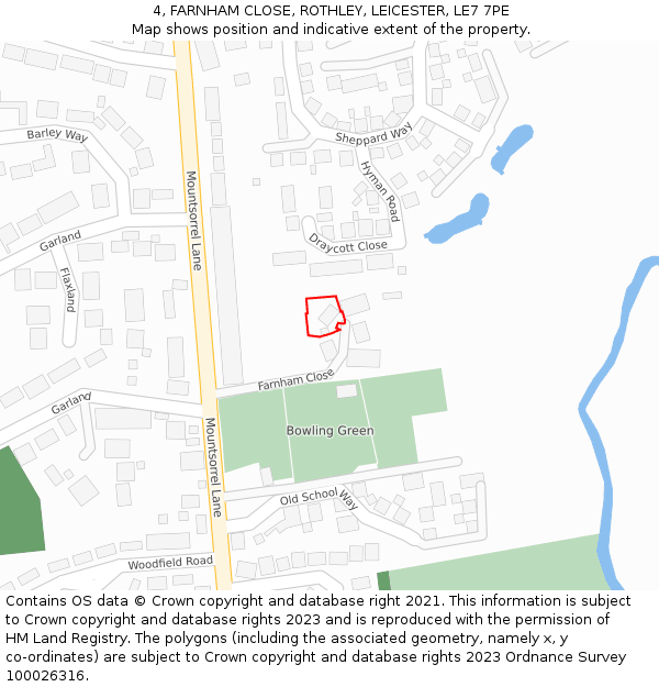 4, FARNHAM CLOSE, ROTHLEY, LEICESTER, LE7 7PE: Location map and indicative extent of plot