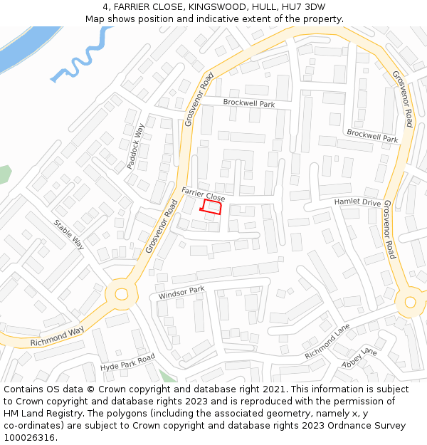 4, FARRIER CLOSE, KINGSWOOD, HULL, HU7 3DW: Location map and indicative extent of plot