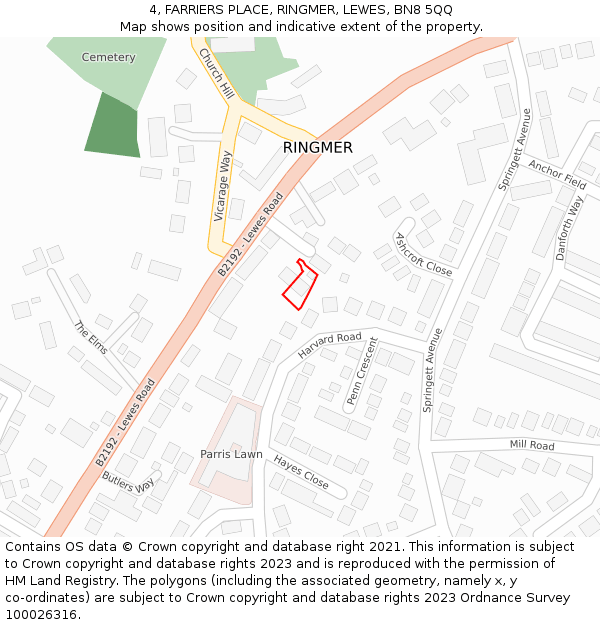 4, FARRIERS PLACE, RINGMER, LEWES, BN8 5QQ: Location map and indicative extent of plot