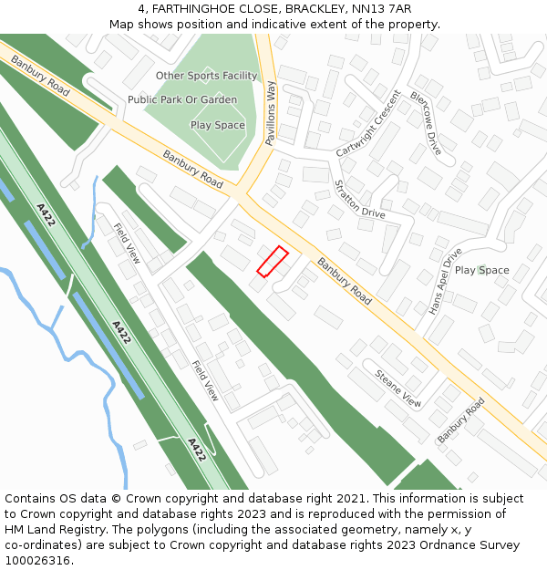 4, FARTHINGHOE CLOSE, BRACKLEY, NN13 7AR: Location map and indicative extent of plot