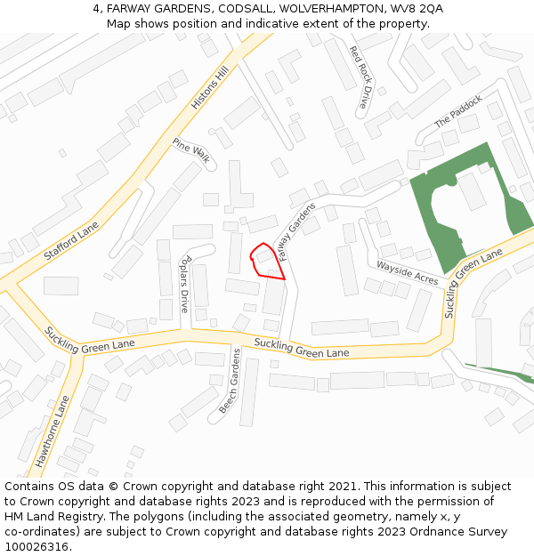 4, FARWAY GARDENS, CODSALL, WOLVERHAMPTON, WV8 2QA: Location map and indicative extent of plot
