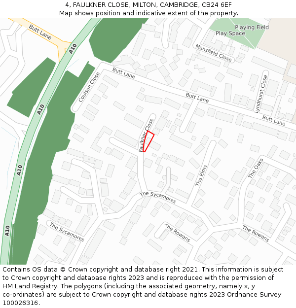 4, FAULKNER CLOSE, MILTON, CAMBRIDGE, CB24 6EF: Location map and indicative extent of plot