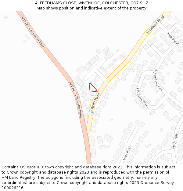 4, FEEDHAMS CLOSE, WIVENHOE, COLCHESTER, CO7 9HZ: Location map and indicative extent of plot