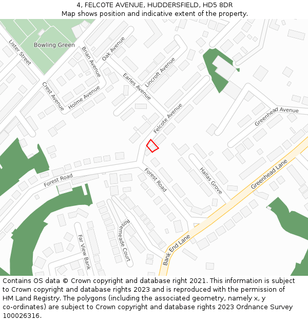 4, FELCOTE AVENUE, HUDDERSFIELD, HD5 8DR: Location map and indicative extent of plot