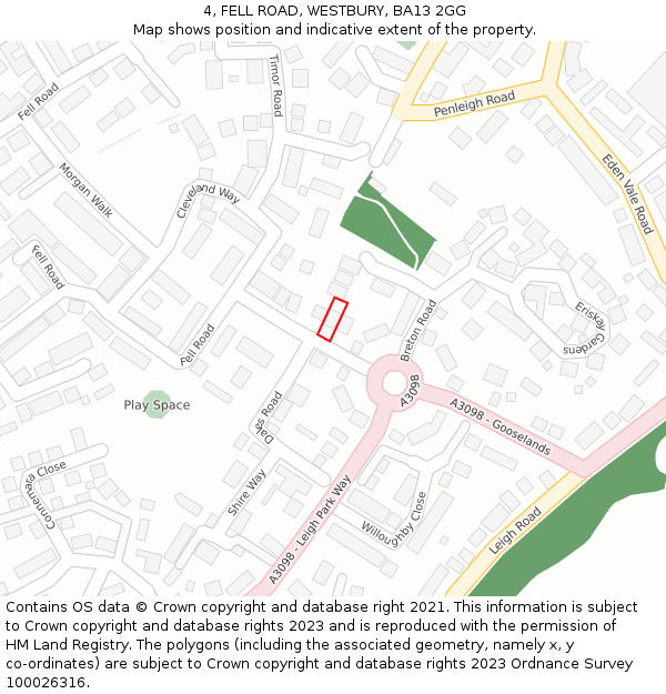 4, FELL ROAD, WESTBURY, BA13 2GG: Location map and indicative extent of plot