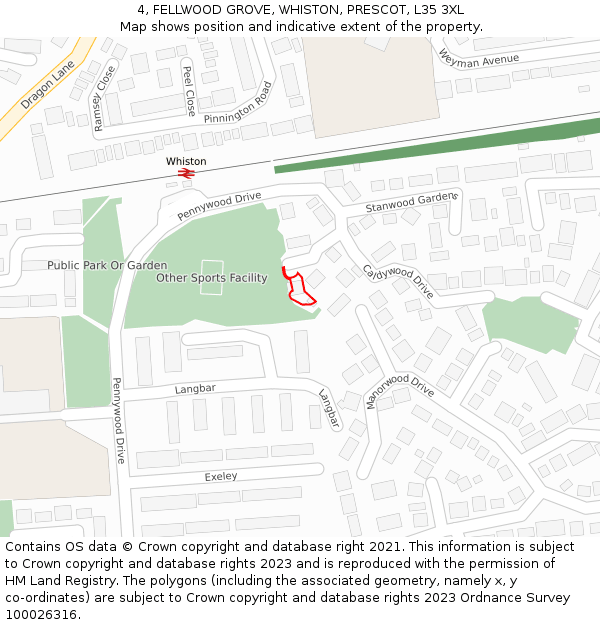 4, FELLWOOD GROVE, WHISTON, PRESCOT, L35 3XL: Location map and indicative extent of plot