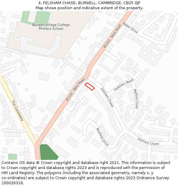 4, FELSHAM CHASE, BURWELL, CAMBRIDGE, CB25 0JP: Location map and indicative extent of plot