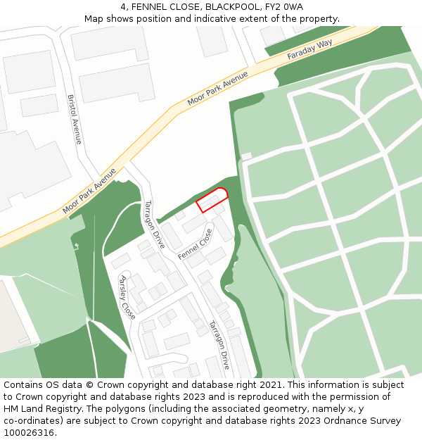 4, FENNEL CLOSE, BLACKPOOL, FY2 0WA: Location map and indicative extent of plot