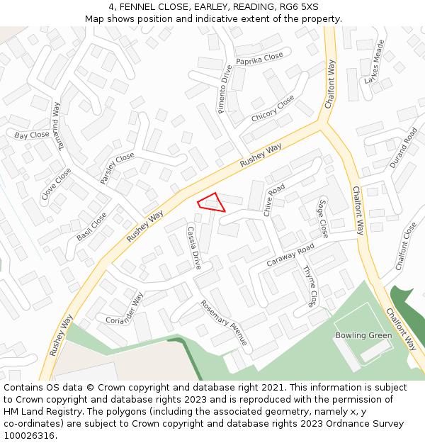 4, FENNEL CLOSE, EARLEY, READING, RG6 5XS: Location map and indicative extent of plot