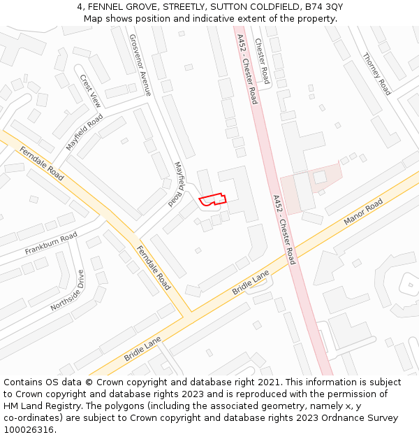 4, FENNEL GROVE, STREETLY, SUTTON COLDFIELD, B74 3QY: Location map and indicative extent of plot