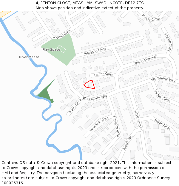 4, FENTON CLOSE, MEASHAM, SWADLINCOTE, DE12 7ES: Location map and indicative extent of plot