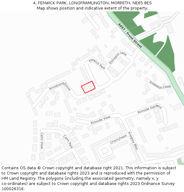 4, FENWICK PARK, LONGFRAMLINGTON, MORPETH, NE65 8ES: Location map and indicative extent of plot