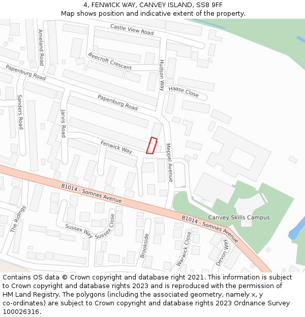 4, FENWICK WAY, CANVEY ISLAND, SS8 9FF: Location map and indicative extent of plot