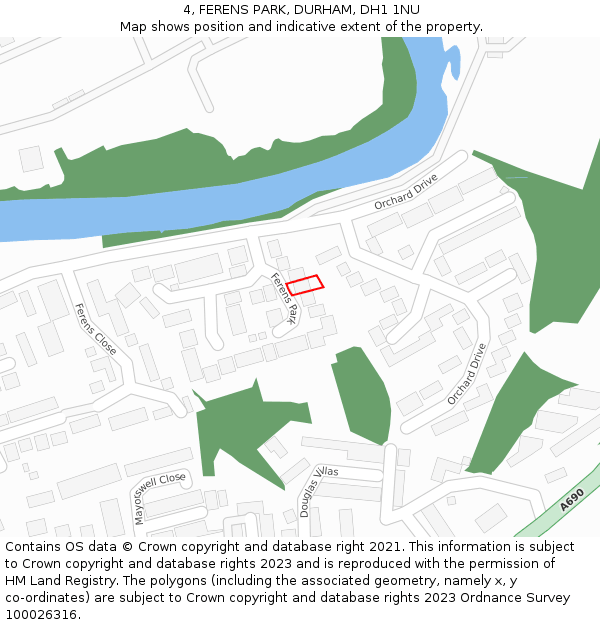 4, FERENS PARK, DURHAM, DH1 1NU: Location map and indicative extent of plot