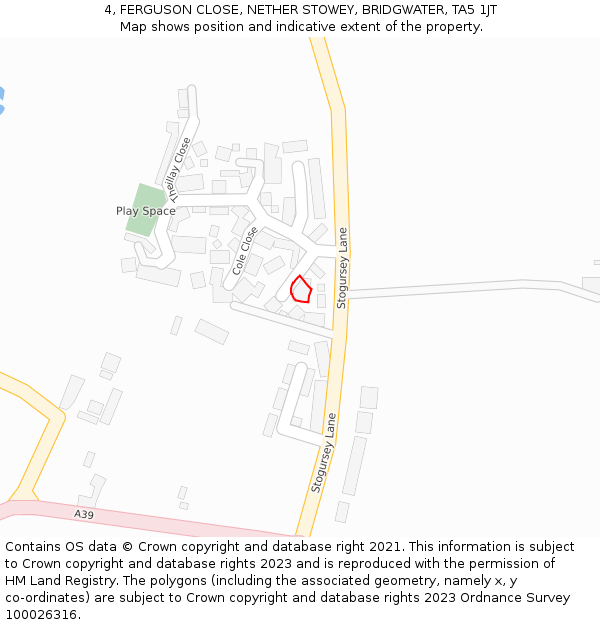 4, FERGUSON CLOSE, NETHER STOWEY, BRIDGWATER, TA5 1JT: Location map and indicative extent of plot