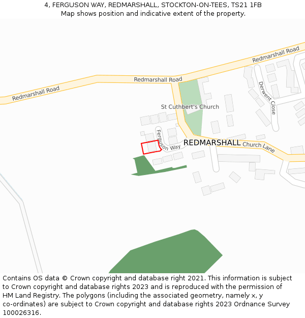 4, FERGUSON WAY, REDMARSHALL, STOCKTON-ON-TEES, TS21 1FB: Location map and indicative extent of plot