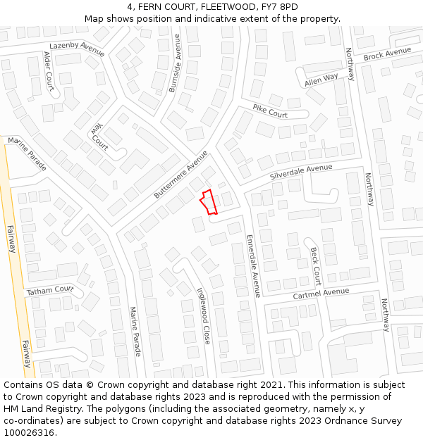 4, FERN COURT, FLEETWOOD, FY7 8PD: Location map and indicative extent of plot