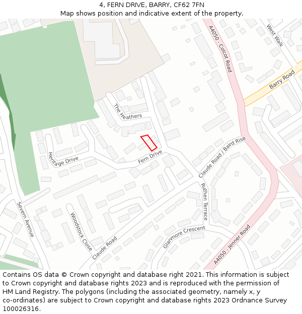 4, FERN DRIVE, BARRY, CF62 7FN: Location map and indicative extent of plot