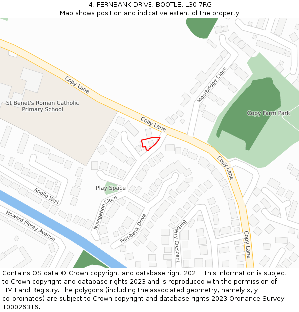 4, FERNBANK DRIVE, BOOTLE, L30 7RG: Location map and indicative extent of plot