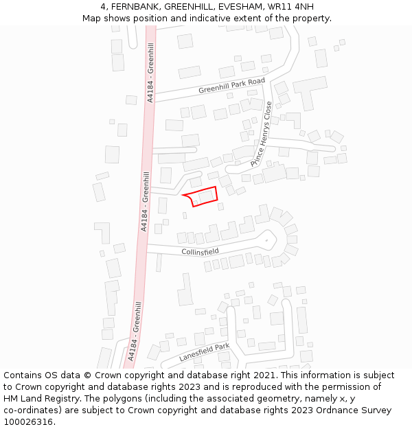 4, FERNBANK, GREENHILL, EVESHAM, WR11 4NH: Location map and indicative extent of plot