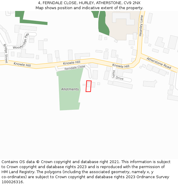 4, FERNDALE CLOSE, HURLEY, ATHERSTONE, CV9 2NX: Location map and indicative extent of plot