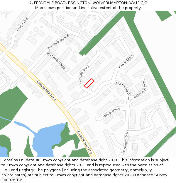 4, FERNDALE ROAD, ESSINGTON, WOLVERHAMPTON, WV11 2JG: Location map and indicative extent of plot