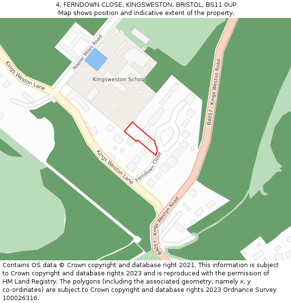 4, FERNDOWN CLOSE, KINGSWESTON, BRISTOL, BS11 0UP: Location map and indicative extent of plot