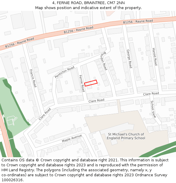 4, FERNIE ROAD, BRAINTREE, CM7 2NN: Location map and indicative extent of plot