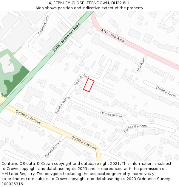 4, FERNLEA CLOSE, FERNDOWN, BH22 8HH: Location map and indicative extent of plot