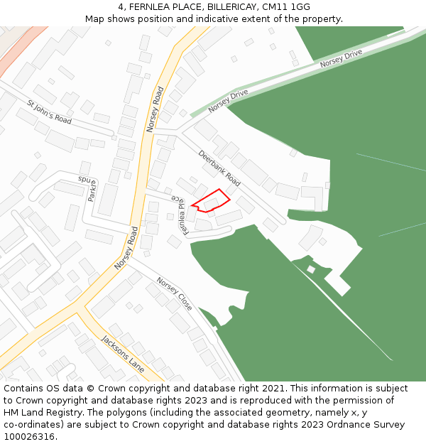 4, FERNLEA PLACE, BILLERICAY, CM11 1GG: Location map and indicative extent of plot