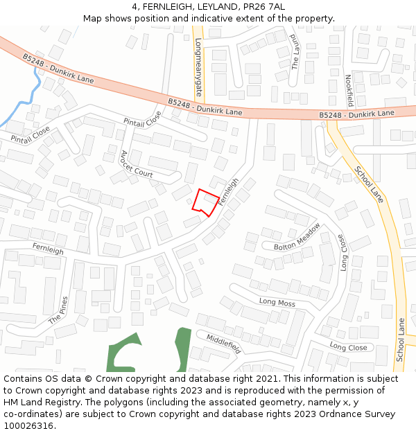 4, FERNLEIGH, LEYLAND, PR26 7AL: Location map and indicative extent of plot