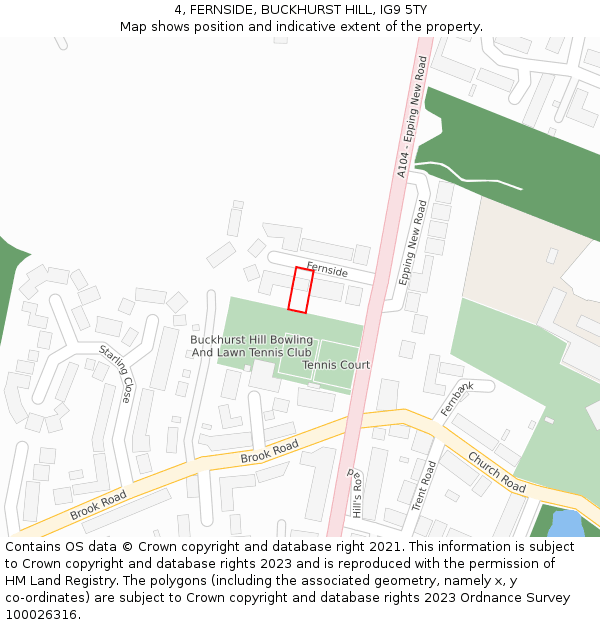 4, FERNSIDE, BUCKHURST HILL, IG9 5TY: Location map and indicative extent of plot