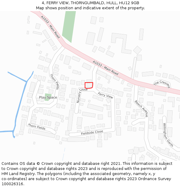 4, FERRY VIEW, THORNGUMBALD, HULL, HU12 9GB: Location map and indicative extent of plot