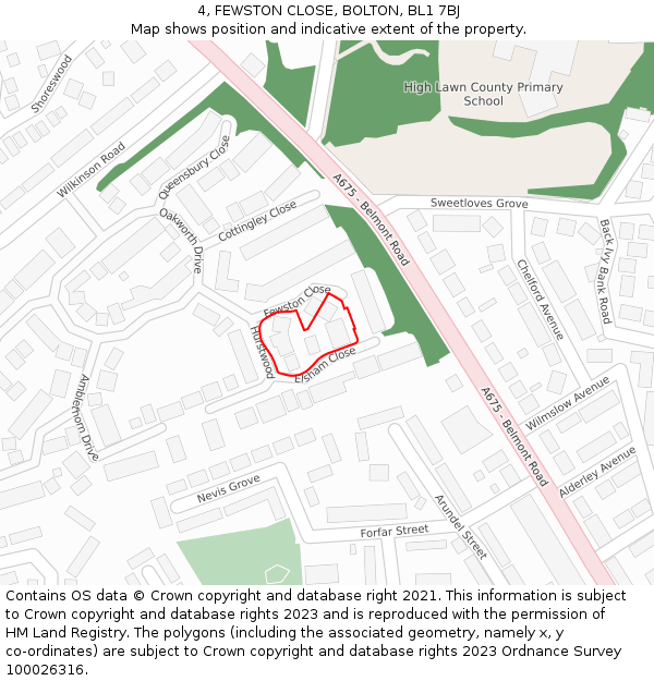 4, FEWSTON CLOSE, BOLTON, BL1 7BJ: Location map and indicative extent of plot