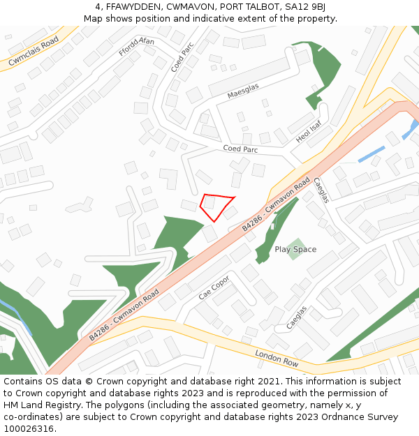 4, FFAWYDDEN, CWMAVON, PORT TALBOT, SA12 9BJ: Location map and indicative extent of plot