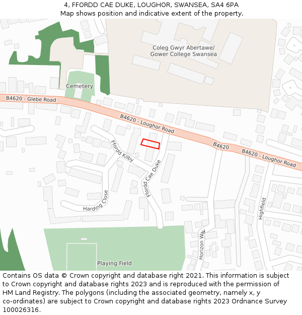 4, FFORDD CAE DUKE, LOUGHOR, SWANSEA, SA4 6PA: Location map and indicative extent of plot