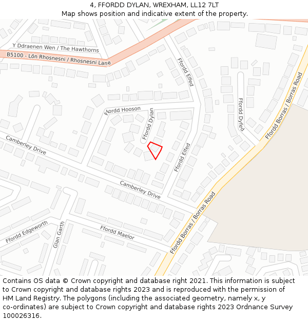 4, FFORDD DYLAN, WREXHAM, LL12 7LT: Location map and indicative extent of plot