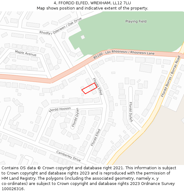 4, FFORDD ELFED, WREXHAM, LL12 7LU: Location map and indicative extent of plot