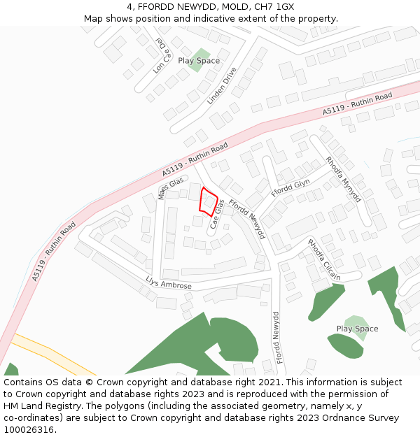 4, FFORDD NEWYDD, MOLD, CH7 1GX: Location map and indicative extent of plot