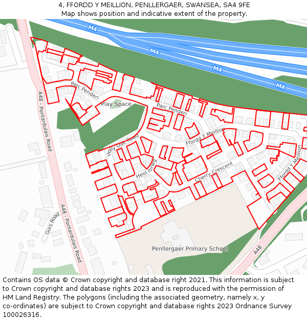 4, FFORDD Y MEILLION, PENLLERGAER, SWANSEA, SA4 9FE: Location map and indicative extent of plot