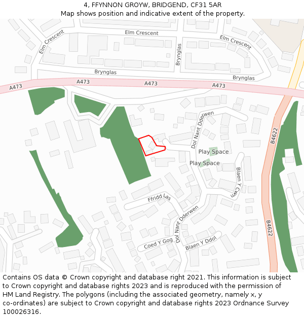 4, FFYNNON GROYW, BRIDGEND, CF31 5AR: Location map and indicative extent of plot