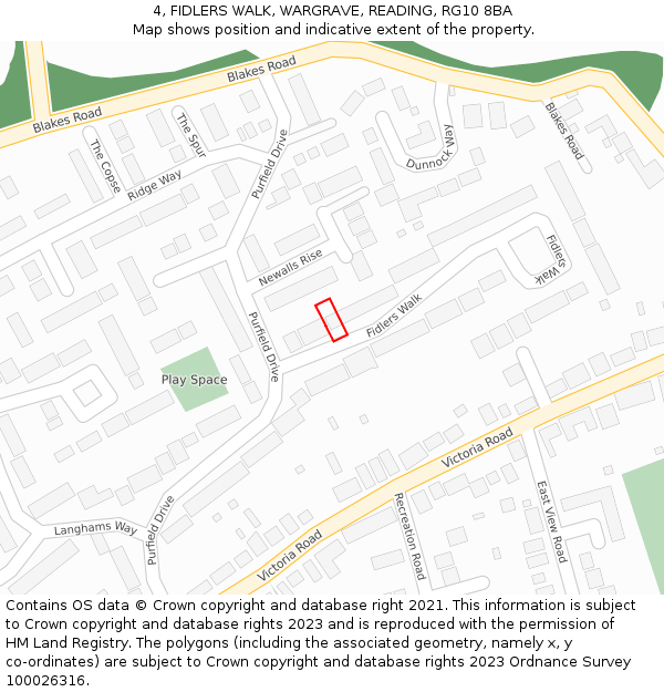 4, FIDLERS WALK, WARGRAVE, READING, RG10 8BA: Location map and indicative extent of plot