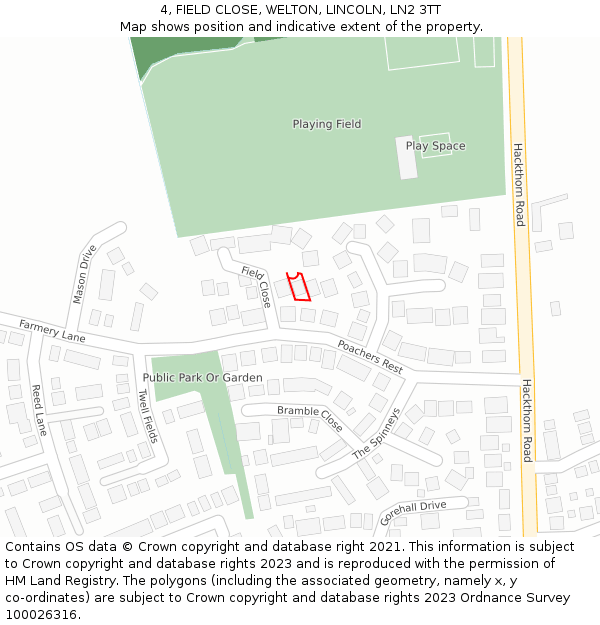 4, FIELD CLOSE, WELTON, LINCOLN, LN2 3TT: Location map and indicative extent of plot