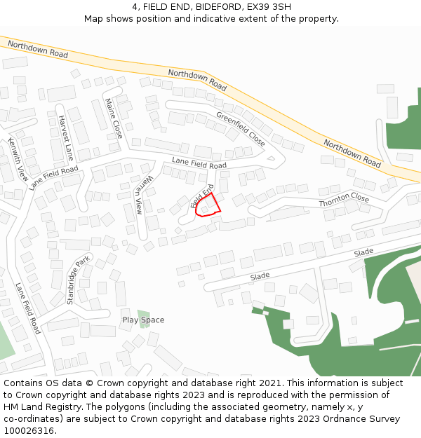4, FIELD END, BIDEFORD, EX39 3SH: Location map and indicative extent of plot