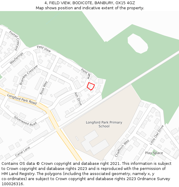 4, FIELD VIEW, BODICOTE, BANBURY, OX15 4GZ: Location map and indicative extent of plot