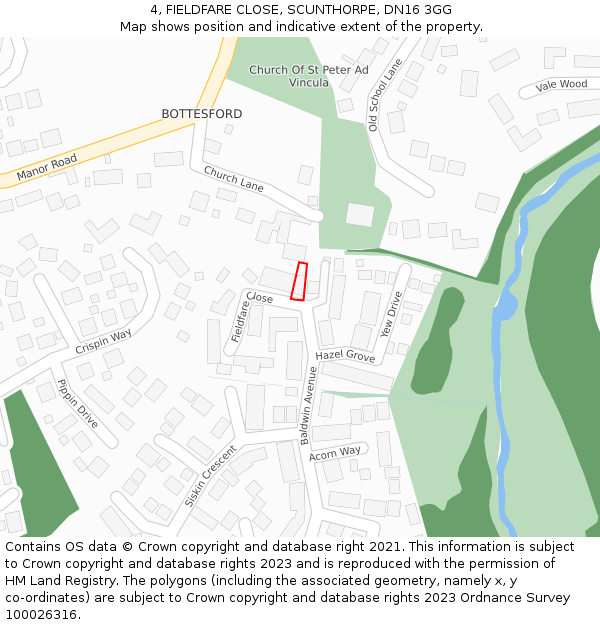 4, FIELDFARE CLOSE, SCUNTHORPE, DN16 3GG: Location map and indicative extent of plot